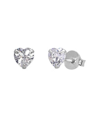 925 Sterling Silver  pair of Heart shape 3mm Single White Cubic Zircon (CZ) Stone Solitaire Stud Earrings
