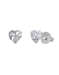 925 Sterling Silver pair of Heart shape 3mm Single White Cubic Zircon (CZ) Stone Solitaire Stud Earrings