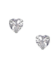 925 Sterling Silver pair of Heart shape 4mm Single White Cubic Zircon (CZ) Stone Solitaire