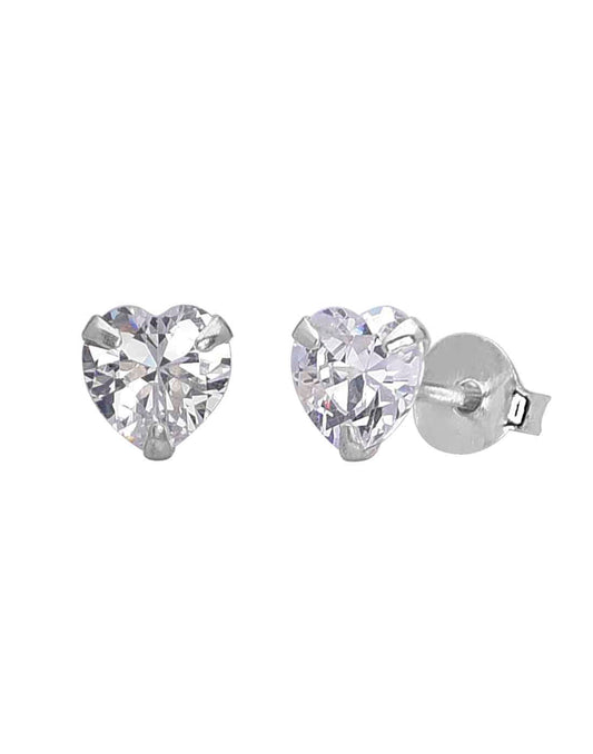 925 Sterling Silver pair of Heart shape 4mm Single White Cubic Zircon (CZ) Stone Solitaire