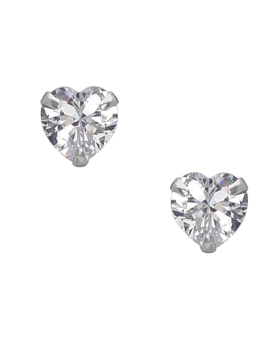 925 Sterling Silver pair of Heart shape 5mm Single White Cubic Zircon (CZ) Stone Solitaire Stud