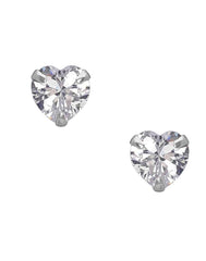 925 Sterling Silver pair of Heart shape 5mm Single White Cubic Zircon (CZ) Stone Solitaire Stud