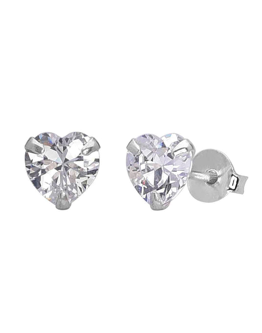 925 Sterling Silver pair of Heart shape 5mm Single White Cubic Zircon (CZ) Stone Solitaire Stud