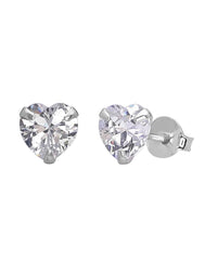 925 Sterling Silver pair of Heart shape 5mm Single White Cubic Zircon (CZ) Stone Solitaire Stud