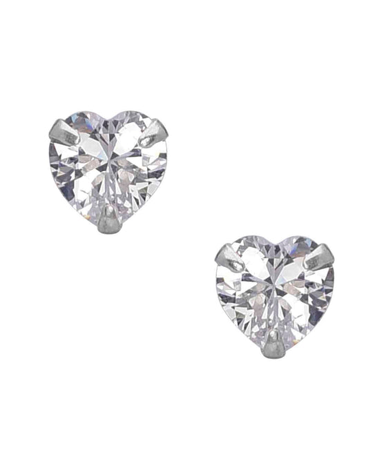 925 Sterling Silver pair of Heart shape 6mm Single White Cubic Zircon (CZ) Stone Solitaire Stud Earrings