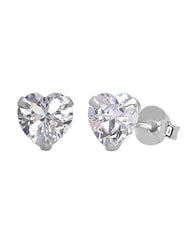 925 Sterling Silver pair of Heart shape 6mm Single White Cubic Zircon (CZ) Stone Solitaire Stud Earrings