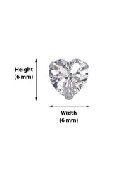 925 Sterling Silver pair of Heart shape 6mm Single White Cubic Zircon (CZ) Stone Solitaire Stud Earrings