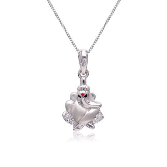 92.5 Sterling Silver Ganesh Pendant with Cz Stones with 18 inch Chain