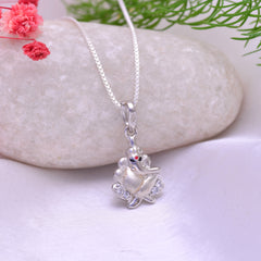 92.5 Sterling Silver Ganesh Pendant with Cz Stones with 18 inch Chain