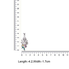 Standing Ganesha Sterling Silver Pendant with Cz and Enamel with 18 inch Chain