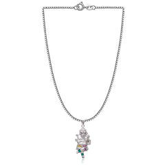 Standing Ganesha Sterling Silver Pendant with Cz and Enamel with 18 inch Chain