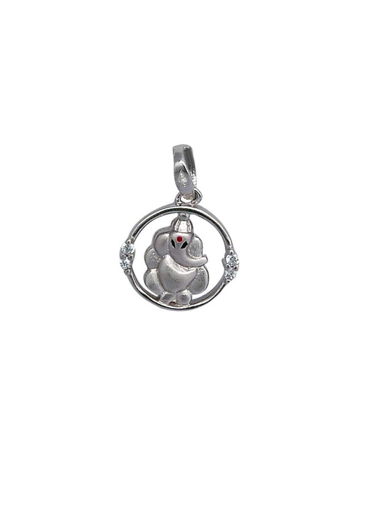 Ganesha 92.5 Sterling Silver Unisex Pendant with Cz Stones
