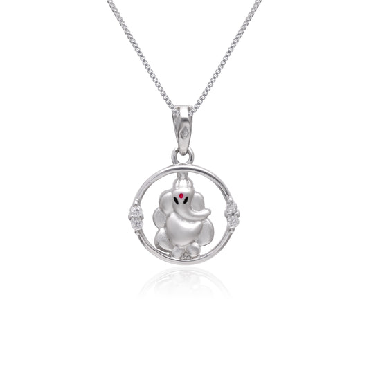 Ganesha 92.5 Sterling Silver Unisex Pendant with Cz Stones and 18 inch Chain
