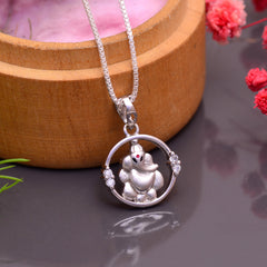 Ganesha 92.5 Sterling Silver Unisex Pendant with Cz Stones and 18 inch Chain