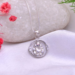 Ganesha 92.5 Sterling Silver Unisex Pendant with Cz Stones and 18 inch Chain