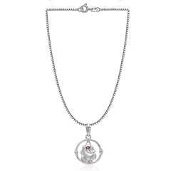 Ganesha 92.5 Sterling Silver Unisex Pendant with Cz Stones and 18 inch Chain
