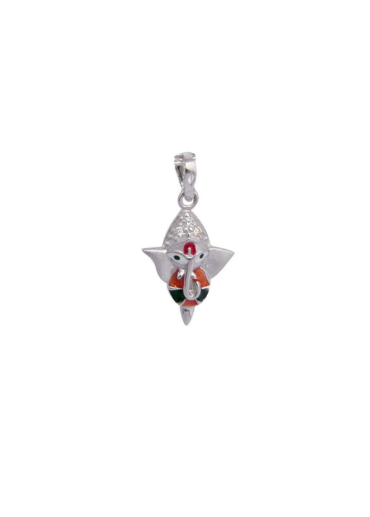 Ganesha 92.5 Sterling Silver and Enamel Unisex Pendant with Cz Stones