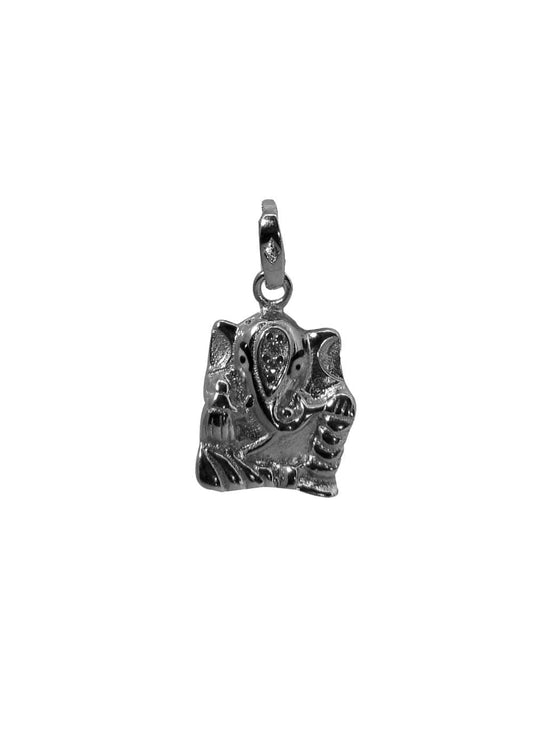 Ganesha 92.5 Sterling Silver Unisex Religious Pendant with Cz Stones