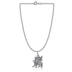 Maa Sherawali 92.5 Sterling Silver Religious Pendant with Cz Stones in 18 inch Chain