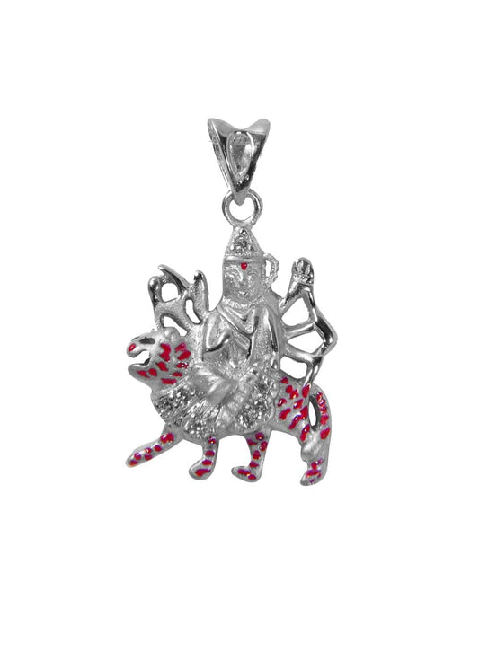 Maa Sherawali 92.5 Sterling Silver Religious Pendant with Cz