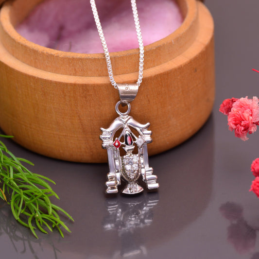 92.5 Sterling Silver Religious Tirupati Balaji Pendant with 18 inch Chain