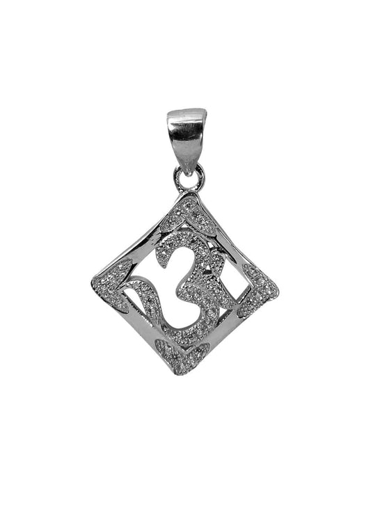 OM  92.5 Sterling Silver Unisex Religious Pendant with Cz Stones