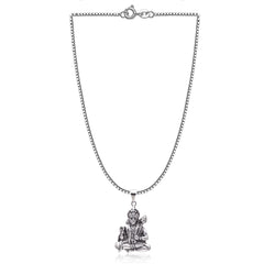 92.5 Sterling Silver Unisex Religious Sitting Hanuman ji Pendant with 18 inch Chain