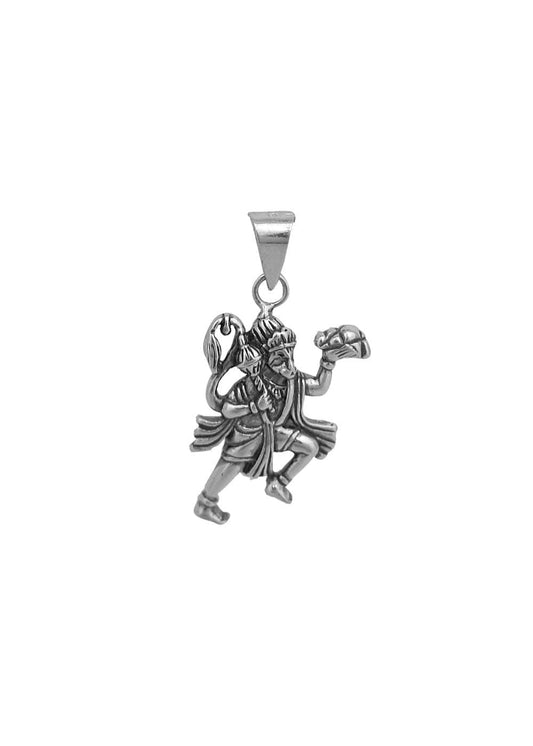 Flying Hanumanji 92.5 Sterling Silver Oxidized Religious Pendant