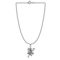 Flying Hanumanji Oxidized 92.5 Sterling Silver Religious Pendant with 18 inch Chain