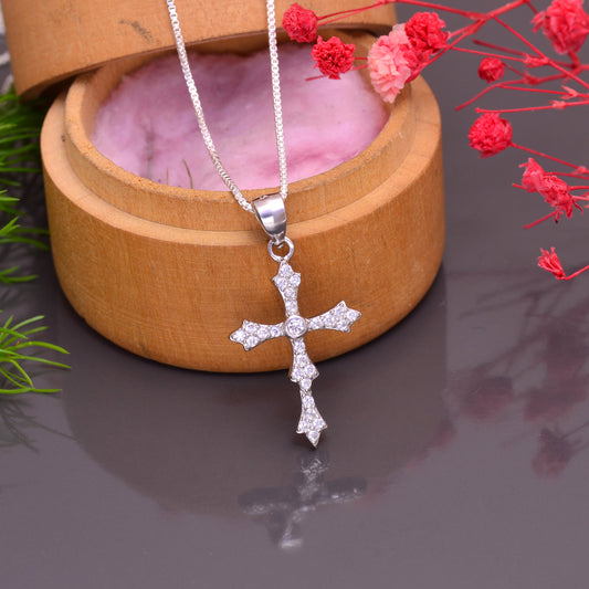 Holy Cross Pure 92.5 Sterling Silver Unisex Pendant with Cz Stones
