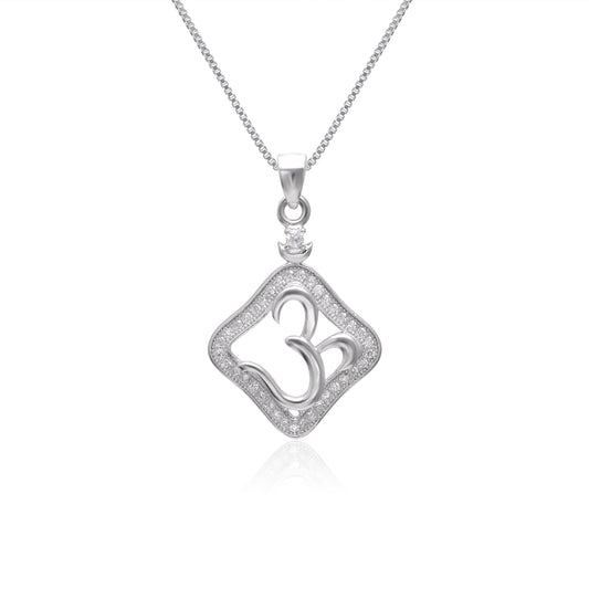 OM 92.5 Sterling Silver Unisex Religious Pendant with Cz Stones and 18 inch Chain