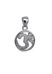 OM 92.5 Sterling Silver Unisex Religious Pendant with CZ Stones Without Chain
