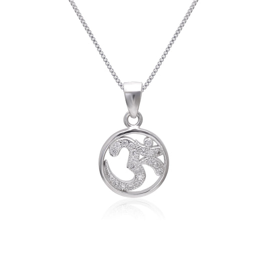 OM 92.5 Sterling Silver Unisex Religious Pendant with Cz Stones and 18 inch Chain