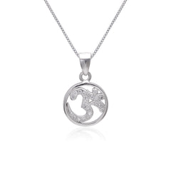 OM 92.5 Sterling Silver Unisex Religious Pendant with Cz Stones and 18 inch Chain