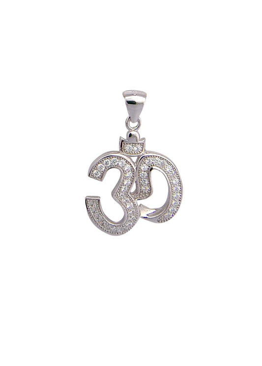 OM 92.5 Sterling Silver Unisex Religious Pendant with Cz Stones