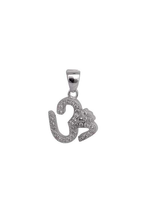92.5 Sterling Silver Unisex Om Religious Pendant with Cz Stones