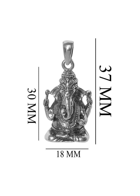 Ganesha Idol 92.5 Sterling Silver Unisex Religious Pendant with 18 inch Chain