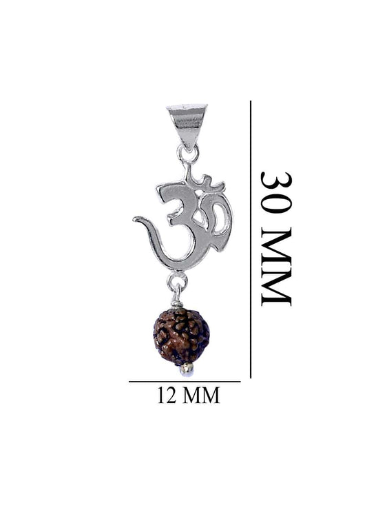 Om with hanging Rudraksh 925 Silver Pendant with 18 inch Chain