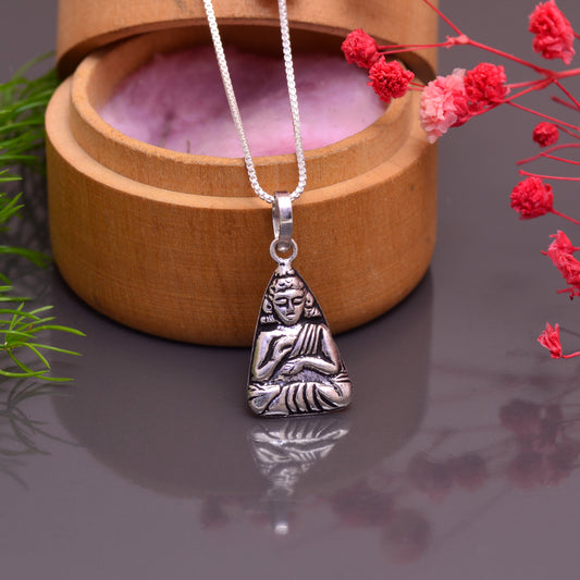 92.5 Sterling Silver Gautam Buddha Unisex Pendant with Chain