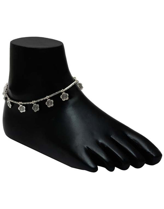 Floral Single Anklet in Silver Alloy
