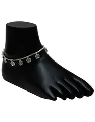Floral Single Anklet in Silver Alloy