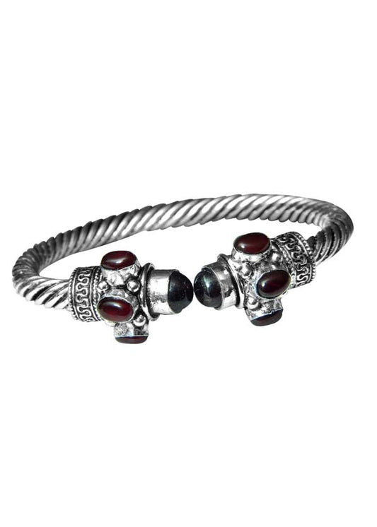 Handmade Bangle in Silver Alloy with Maroon Garnate Stone for Women