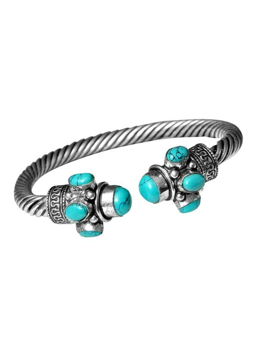 Handmade Bangle Silver Alloy in Blue Turquoise Stone for Women