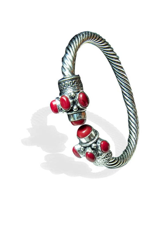 Handmade Bangle Silver Alloy Red Coral Stone for Women for Navratri