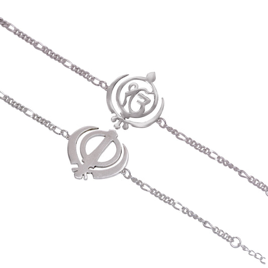 Handmade Combo of Holy Sikh Ek Onkar And Khanda Silver Alloy Bracelet