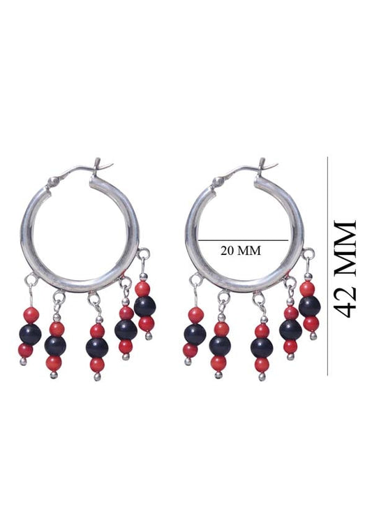Designer Red and Black Shell Pearl Hangings Pure 92.5 Sterling Silver Hoops Balis