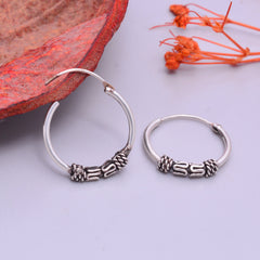 Trendy Pure 92.5 Sterling Silver Oxidised Hoops Balis
