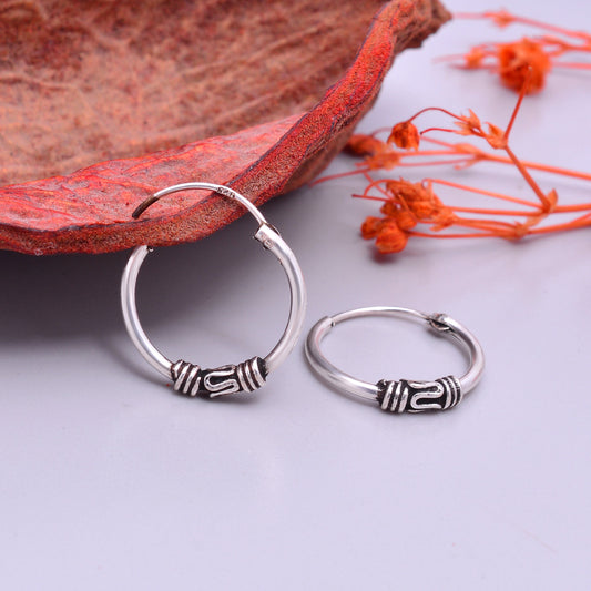 Pure 92.5 Sterling Silver Oxidised Hoops Earrings