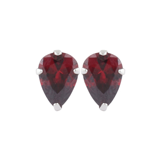 925 Sterling Silver Pair of Pear Shape Maroon CZ Stone Piercing Stud Earrings