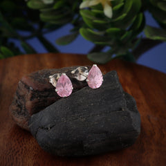 925 Sterling Silver Pair of Pear Shape Pink CZ Stone Piercing Stud Earrings
